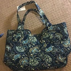 Quilted blue paisley tote. 10 x 16 x 5.